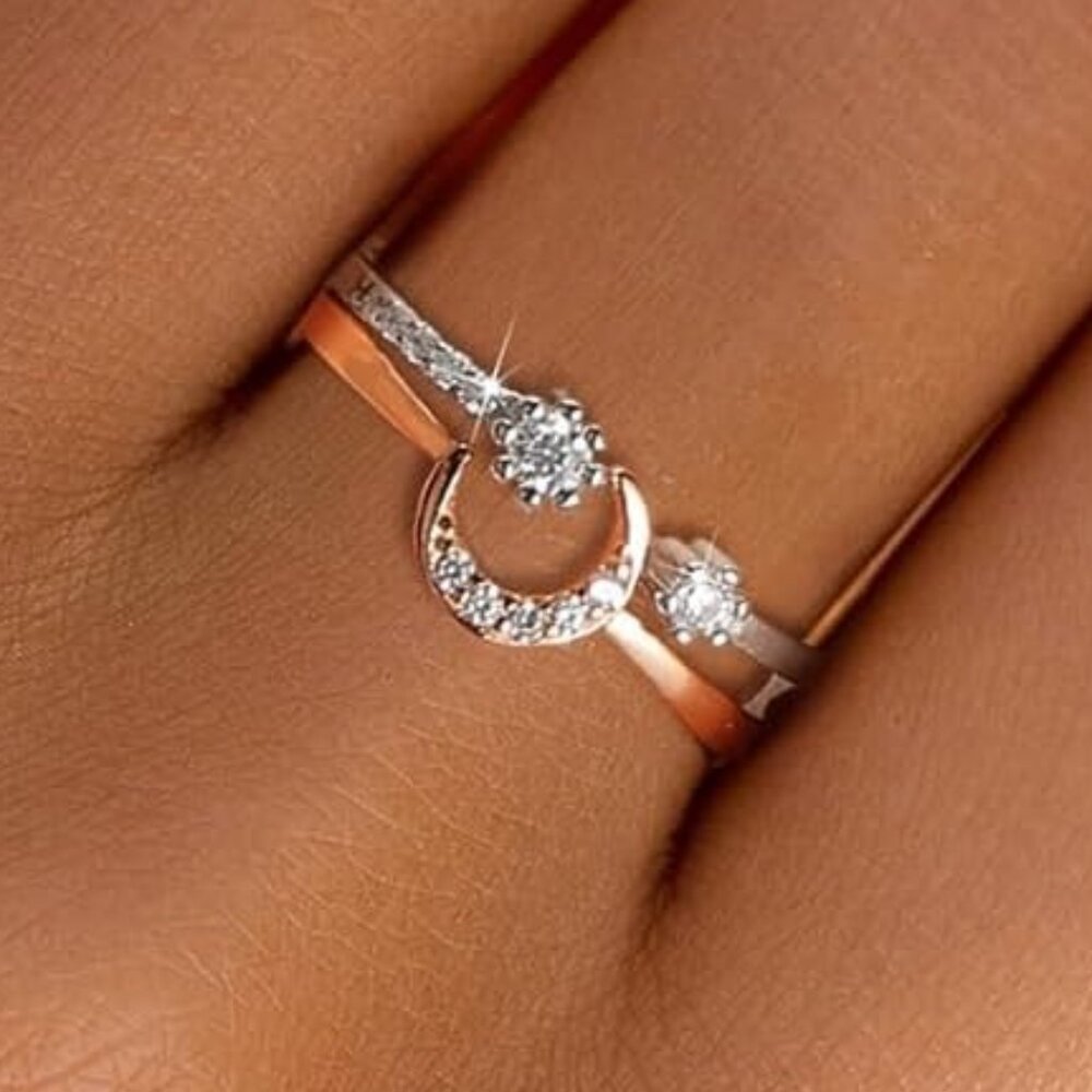Star Moon Stackable Double 925 Celestial Ring - R… - image 1